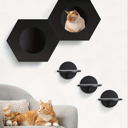 4-Piece Cat Wall Furniture Set - Cat Wall Shelves, Steps, and Perch - Supports Cats up to 15 lbs - Includes Scratching Pad