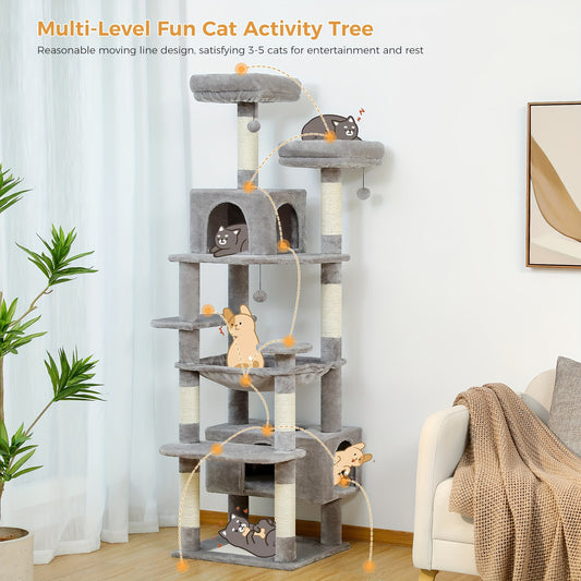 Multi-Level Cat Tree, Luxury Cat Tower With Condo Hammock Cat Scrapers With Scratching Post, Cat Accessories, Cat Toy