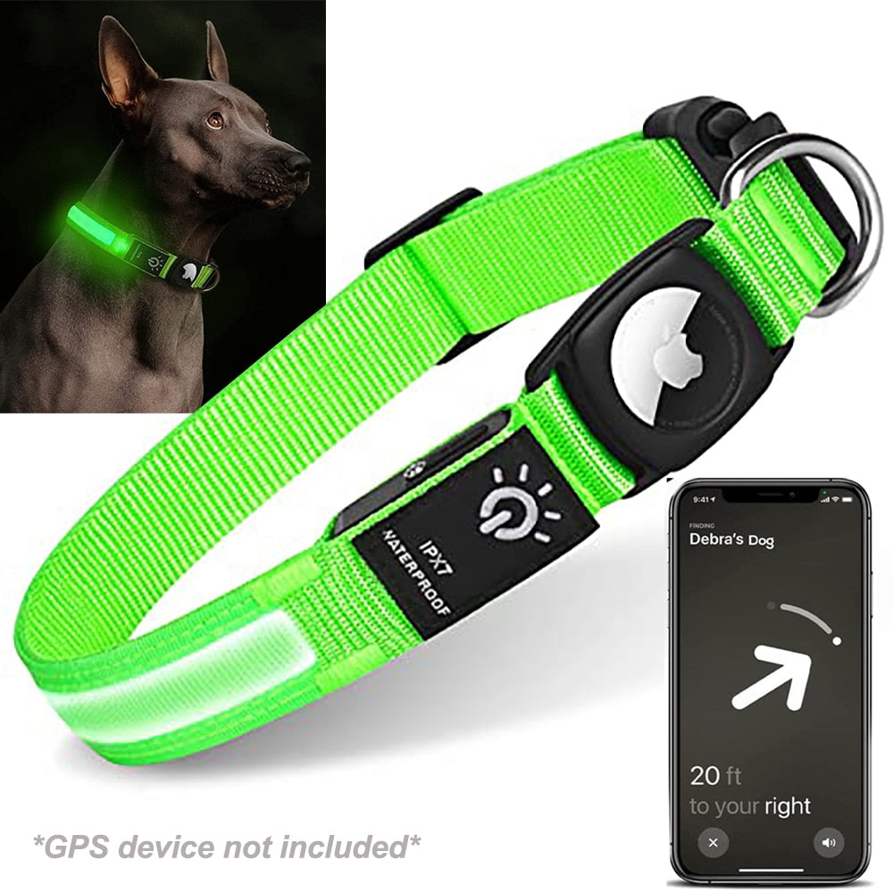 Apple AirTag Dog Collar - Waterproof, LED-Lit, USB Rechargeable PetTech Paradise