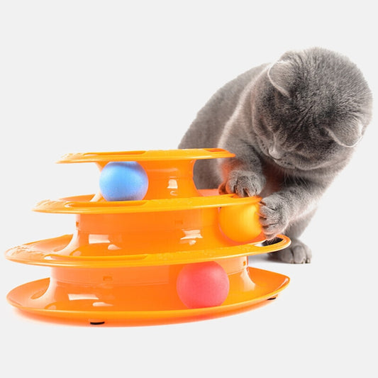 Triple-Level Cat Tower Toy with Discs & Balls PetTech Paradise
