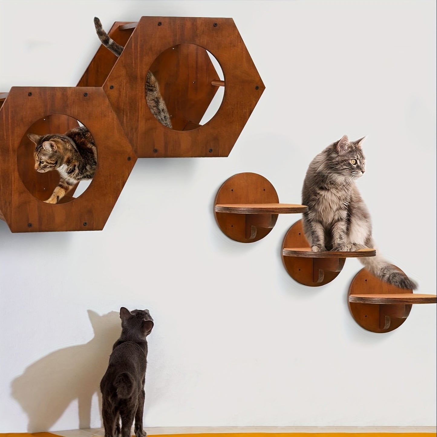4-Piece Cat Wall Furniture Set - Cat Wall Shelves, Steps, and Perch - Supports Cats up to 15 lbs - Includes Scratching Pad