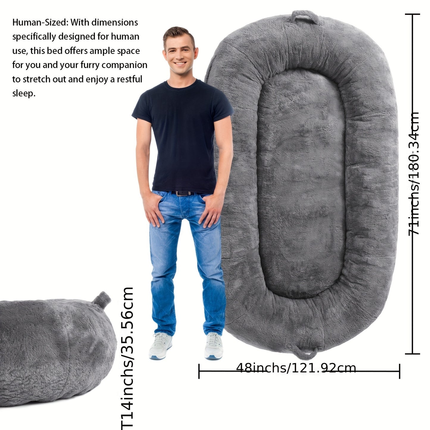 Giant Dog Bed for Men and Women, 75"x48"x14" - Washable & Plush Dog Bed for People, Suitable for Adults, Human-Sized Bed